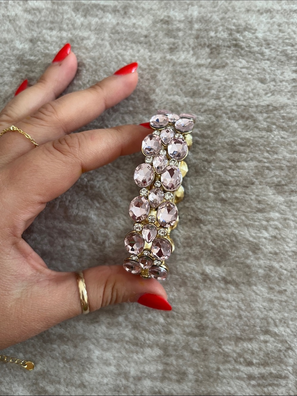 Gold-Tone Bracelet with Light Pink Crystal Clusters